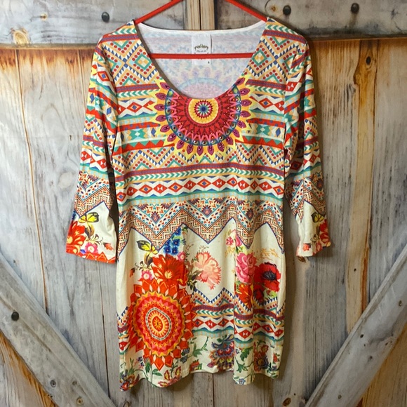 Flew de Lis Dresses & Skirts - Colorful Boho Cottony Long Sleeve Shift Dress